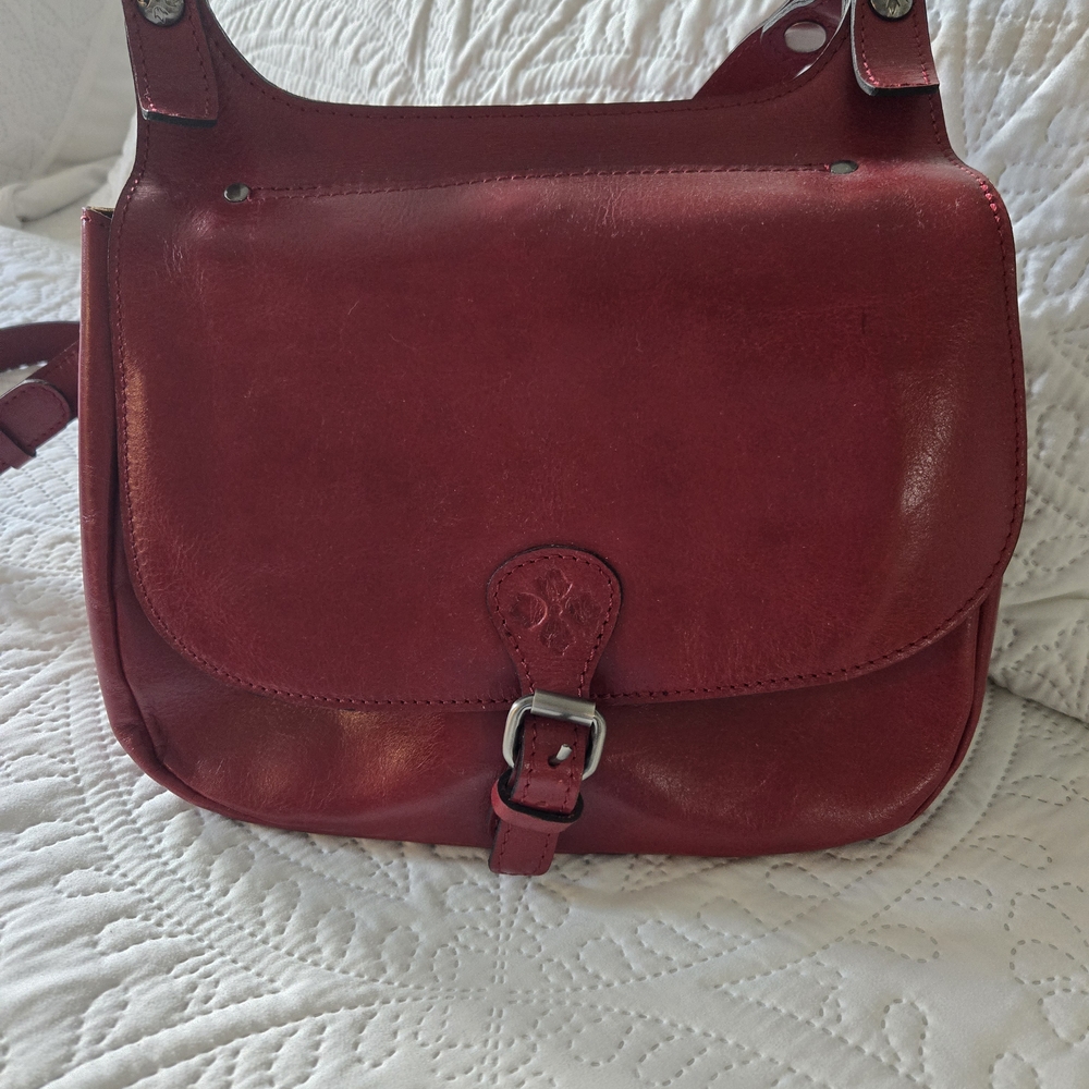 Patricia Nash Red Leather Shoulder Bag with Flap-Over Design